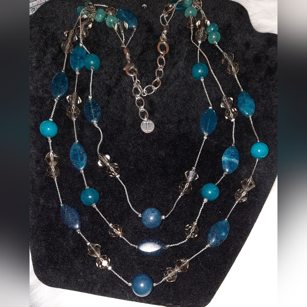 Talbots Three Layer Multistrand Illusion Blue Bea… - image 2